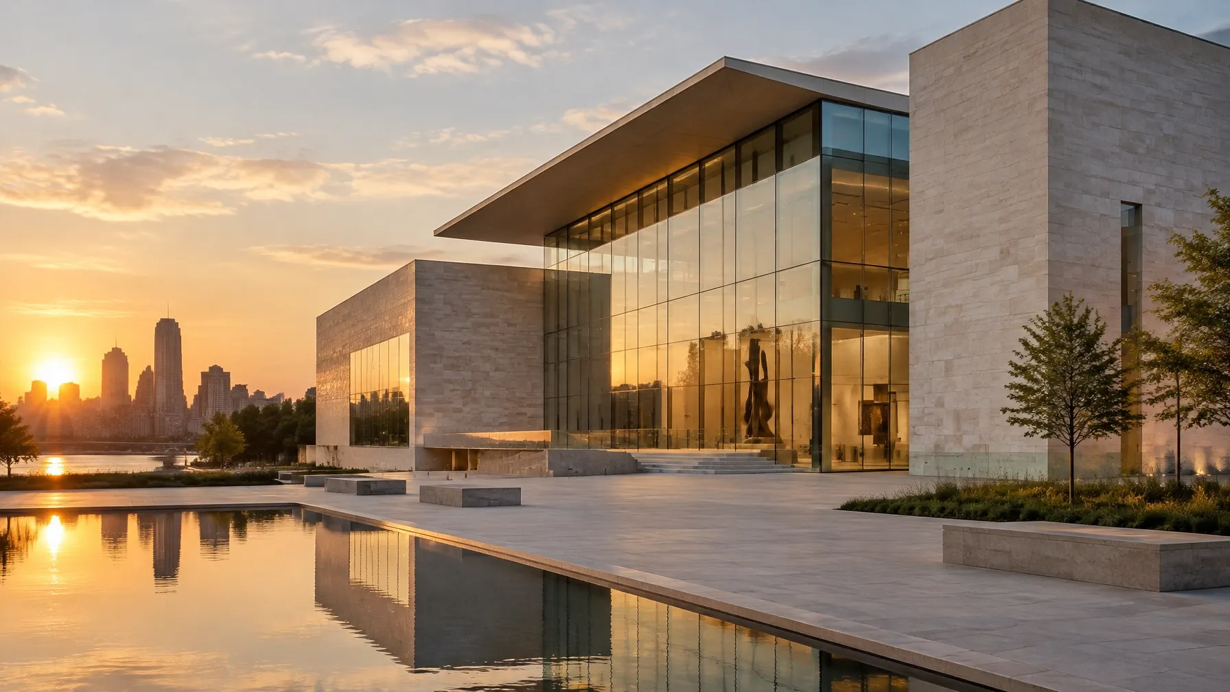 Contemporary art museum in soft evening light